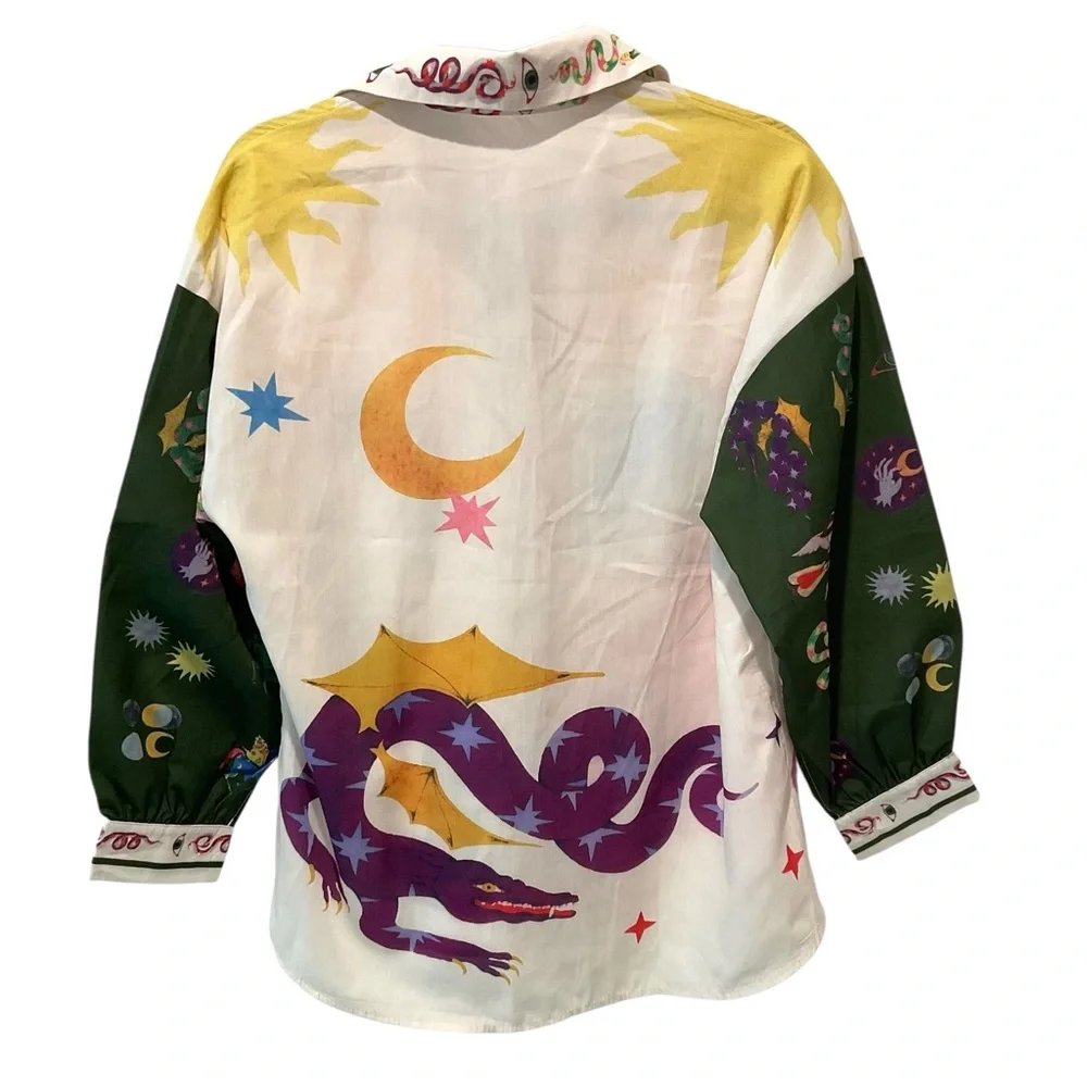 Commense Celestial Zodiac Print Two Piece Set Shirt & Wide Leg Pants XS - Picture 8 of 13